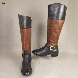 Vince Camuto Leisha Riding Boots Brown Black Leather Knee High Women's Size 7M
